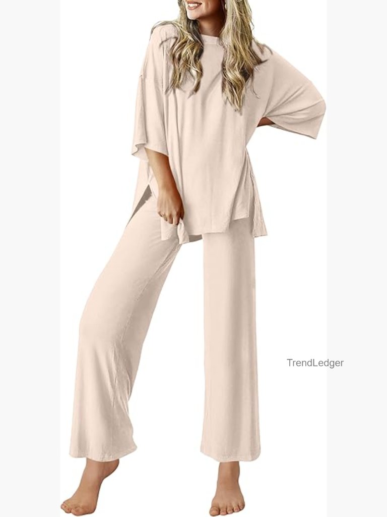 Womens Short Sleeve Lounge Set - Soft Pajama Set With Pockets